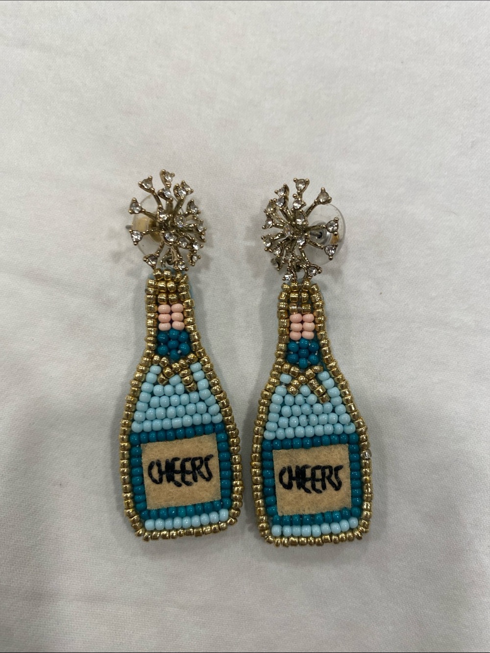 I. Crew Factory Beaded 'Cheers' Bottle Drop Earrings - Light Blue